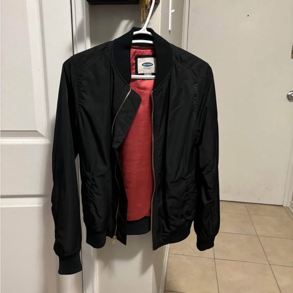 Old Navy Black Bomber Jacket with Red Lining